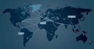 A detailed illustration of battery mineral supply chains showcasing lithium, cobalt, and graphite trade routes.