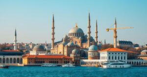 Erdogan and Sharif meeting in Istanbul, discussing international relations with a backdrop of iconic architecture.