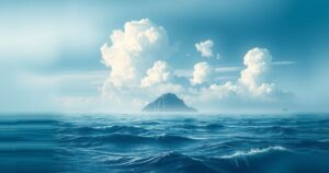 A serene ocean view with distant islands and a cloudy sky, symbolizing unrest and protest in a natural landscape.
