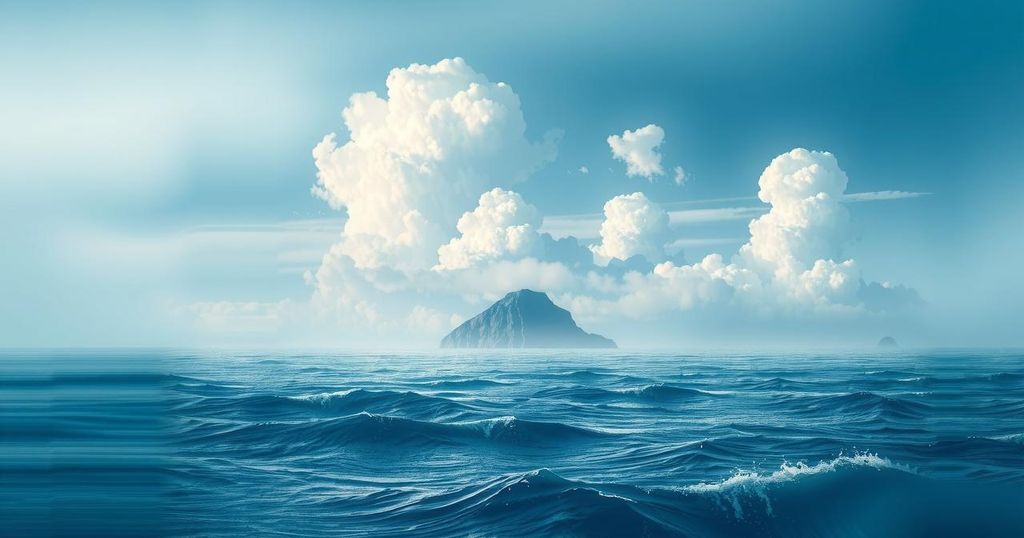 A serene ocean view with distant islands and a cloudy sky, symbolizing unrest and protest in a natural landscape.