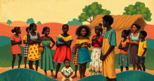 A community support scene in Angola illustrating resilience and teamwork in crisis response efforts.