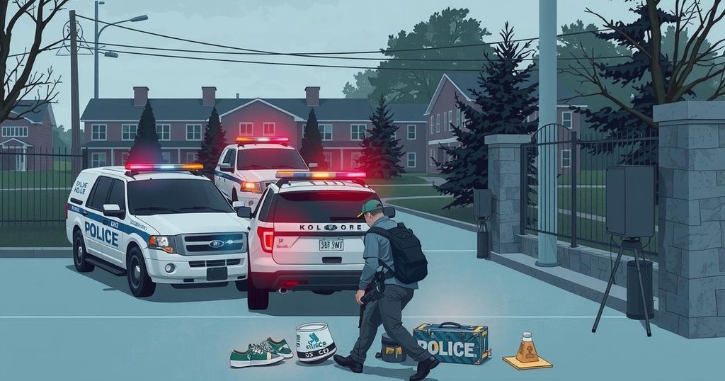 Arrest scene of fake operatives with police artifacts, vehicles, and evidence of crime in a controlled environment.