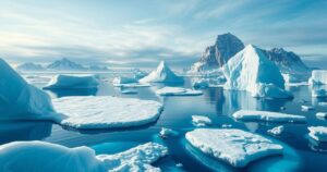 A serene Arctic landscape with melting ice, showcasing water flow and natural beauty amidst geopolitical tensions.