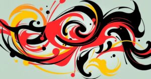 A colorful abstract design reflecting film festival themes with vibrant blacks, reds, and yellows.