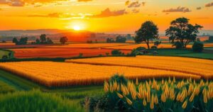 Abstract landscape of Kenya showing food diversity to symbolize fight against hunger.