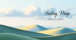 Abstract representation of recovery and resilience with a serene landscape and soft colors, symbolizing healing.