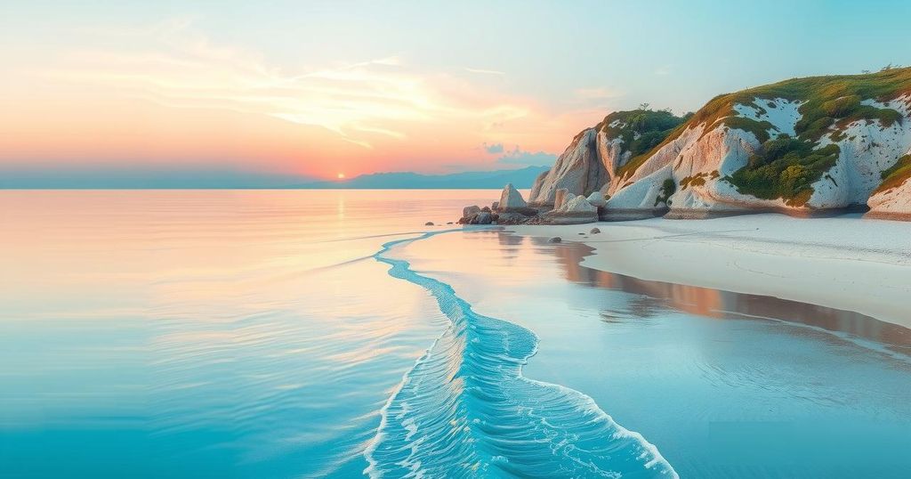 Relaxing coastal view with sandy beaches and clear blue waters, highlighting the beauty of the Montebello Islands.
