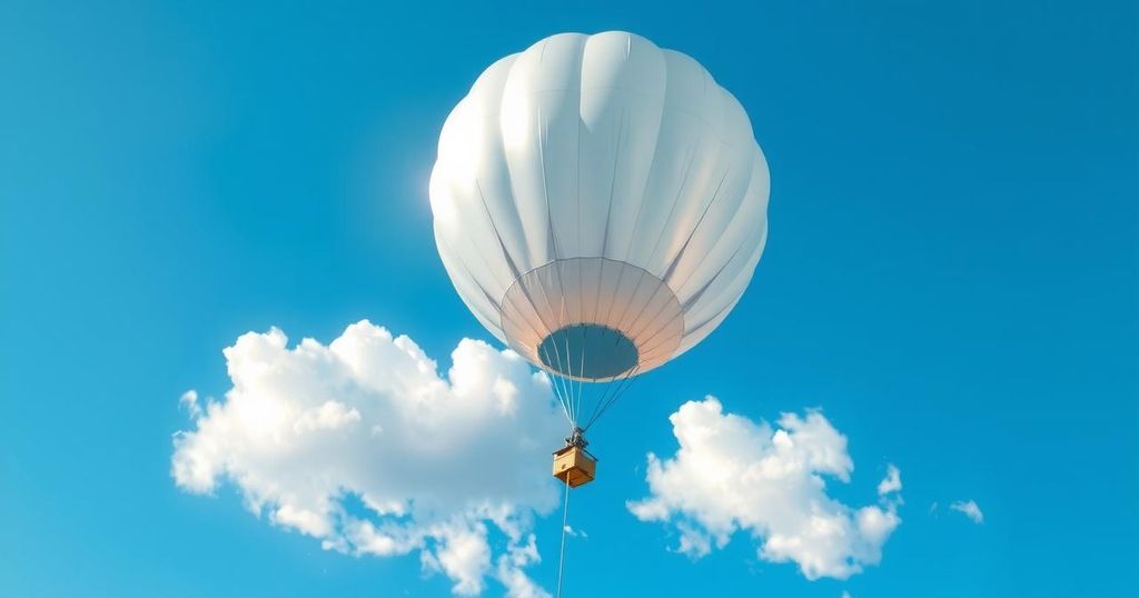 A weather balloon ascending in a clear sky collects atmospheric data for hurricane forecasts.