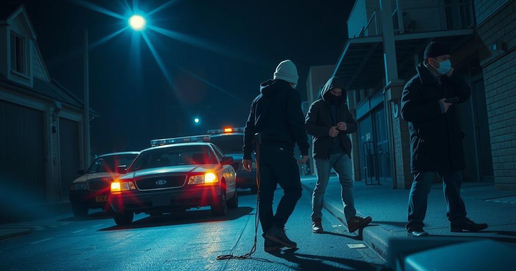 Vigilante members and police officers arresting cable thieves in Niger during the nighttime.