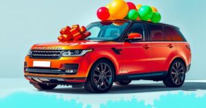 A luxurious car surrounded by colorful balloons, symbolizing extravagant gifts and philanthropy in Zimbabwe.