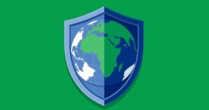 Symbolic representation of global connections and protection of Nigerians abroad with a globe and a shield.