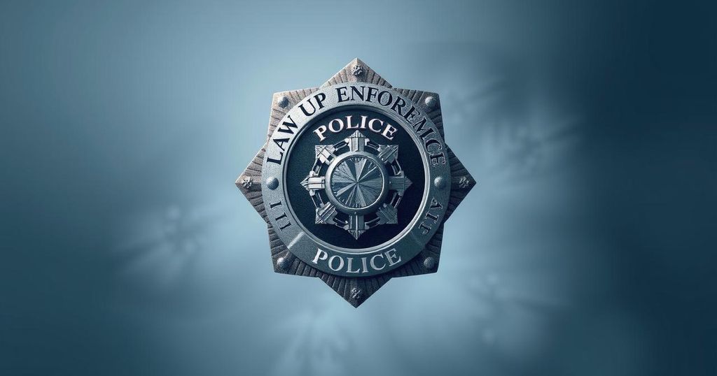 A police emblem with blurred background, representing law enforcement and accountability themes.
