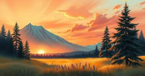 A symbolic representation of friendship, depicting a stylized landscape merging North Korean and Russian elements.