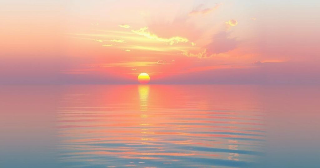 A serene sunset reflecting on still water, symbolizing hope and renewal after turmoil.