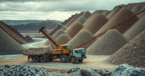 Police operation at Spietskop Mine, showcasing confiscated chromite ore and mined landscape