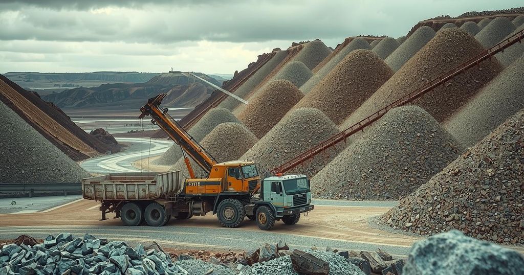 Police operation at Spietskop Mine, showcasing confiscated chromite ore and mined landscape