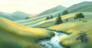 A conceptual landscape illustrating the idea of refuge and safety, with serene nature in soft colors.