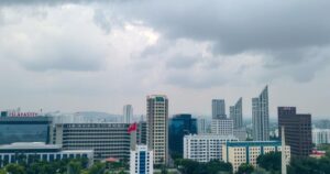 Dramatic skyline of Islamabad with a cloudy sky, representing diplomatic connections without depicting any individuals.
