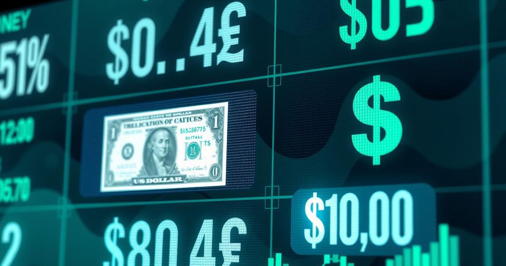 Currency exchange display with US dollar rate against Jamaica dollar, financial market scene.