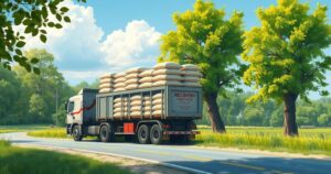 A truck loaded with bags of cement on a road surrounded by greenery, representing police recovery news.