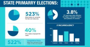 A graphic representation of state primary elections highlighting competitiveness and incumbency statistics.