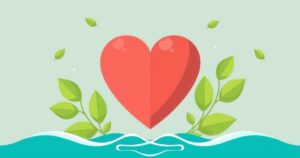 A heart symbol surrounded by green and blue elements representing health awareness and hypertension prevention efforts.