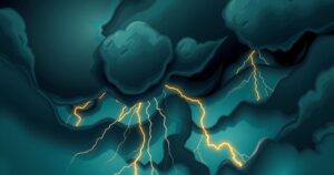 A digital illustration depicting a tumultuous stormy atmosphere symbolizing political discord and debate.
