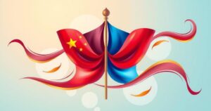 Two intertwined flags representing diplomatic relations and international agreements between countries.