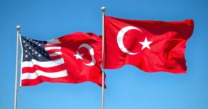 A vibrant scene illustrating UAE and Turkey flags, representing strong partnership and cooperation between the nations.