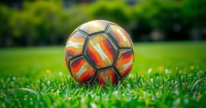 A soccer ball resting in vibrant green grass, symbolizing the excitement of international soccer tournaments.