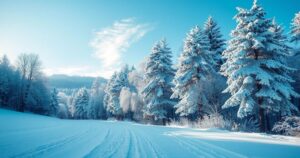 Polar landscape with snow, icy trees, and chilly atmosphere representing record cold in South America.