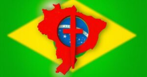 A map highlighting Brazil with a large red tariff symbol overlay and bold colors for emphasis.