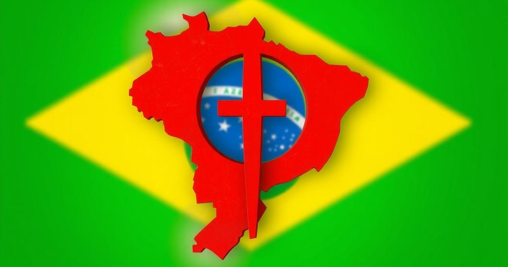 A map highlighting Brazil with a large red tariff symbol overlay and bold colors for emphasis.